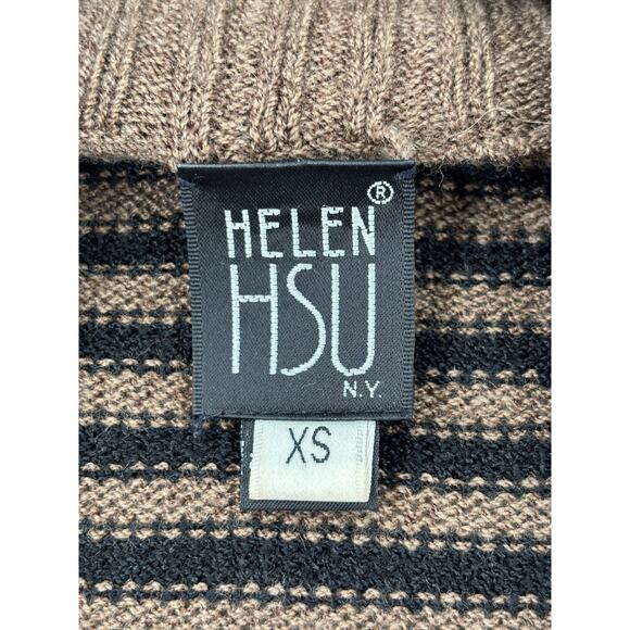 Helen HSU NY Wool Blend Open Cardigan XS Beige Black Geometric Stripe Old Money - Picture 11 of 11